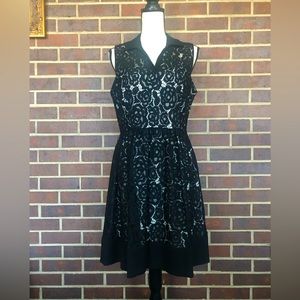Cynthia Steffe Lace Overlay Dress Sleeveless Fit & Flare Shirt Collar Size 10